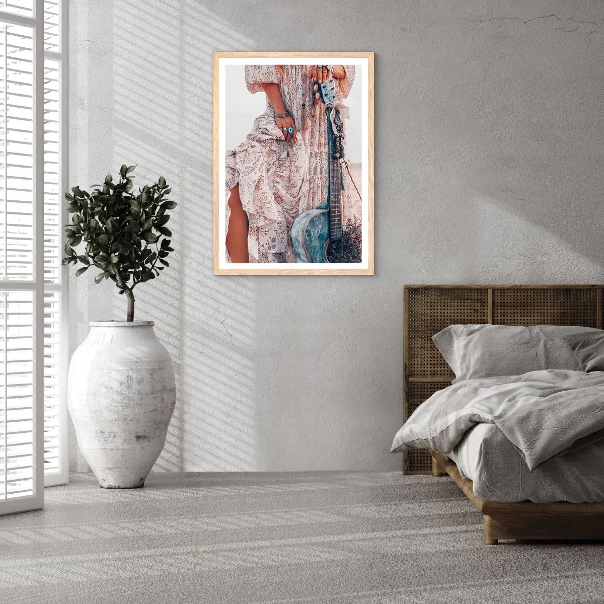 Een poster in een licht eiken lijst - Kinderen bloemen onderweg - 70x100 cm