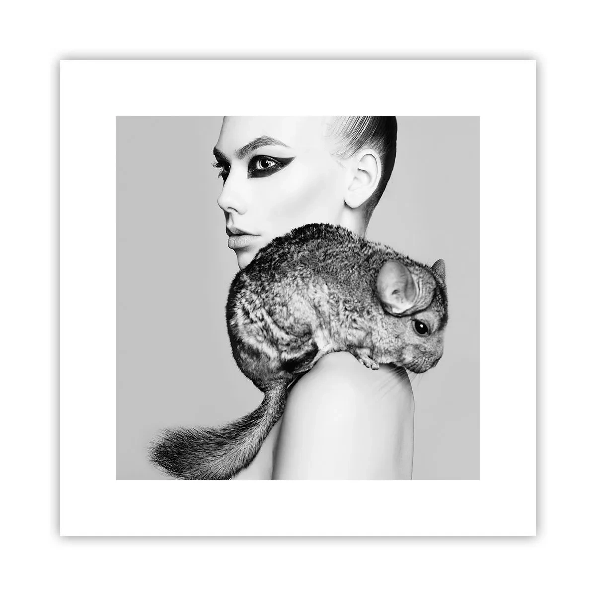 Poster - Dame met een chinchilla - 30x30 cm