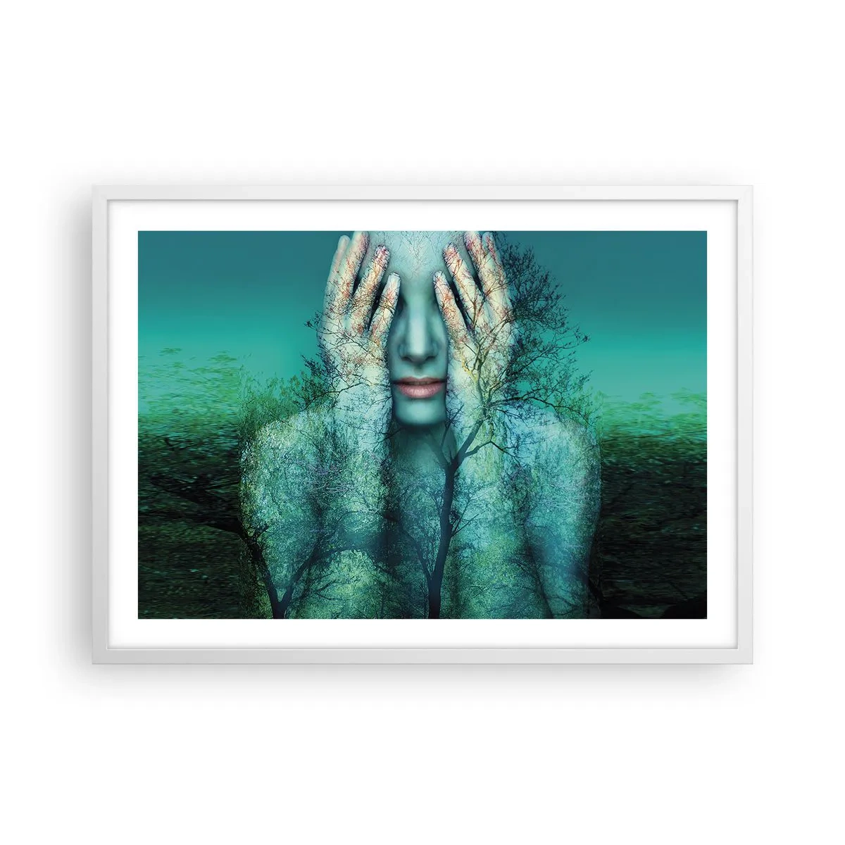 Poster in een witte lijst - Ondergedompeld in blauw - 70x50 cm