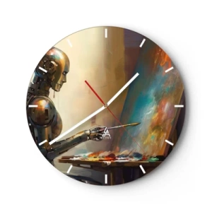 Wandklok - Klok - Een robot schildert een schilderij op een ezel - 30x30cm - De kunst van de toekomst - Moderne wanddecoratie voor woonkamer, keuken en slaapkamer ARTTOR