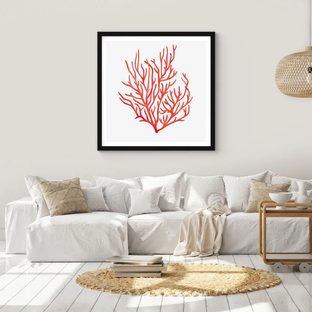 Poster in een zwarte lijst - Koraal filigraan - 40x40 cm