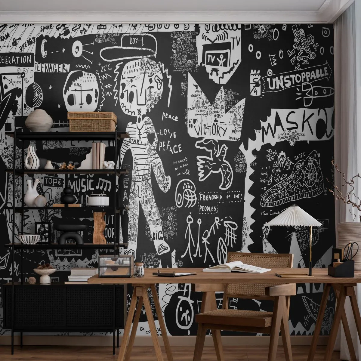 Fotobehang Standard Eco - Geestelijke jeugd van wet en vreugde - Graffiti, Deel, Modern patroon - 200x140 cm