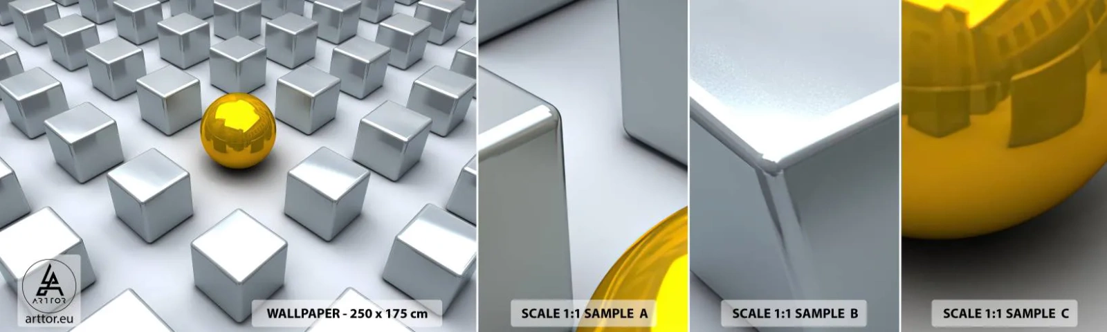 Fotobehang Staaltje Standard Eco - Waarom ik? Geometrische compositie - Abstractie, 3D, Grafisch - 100x30 cm