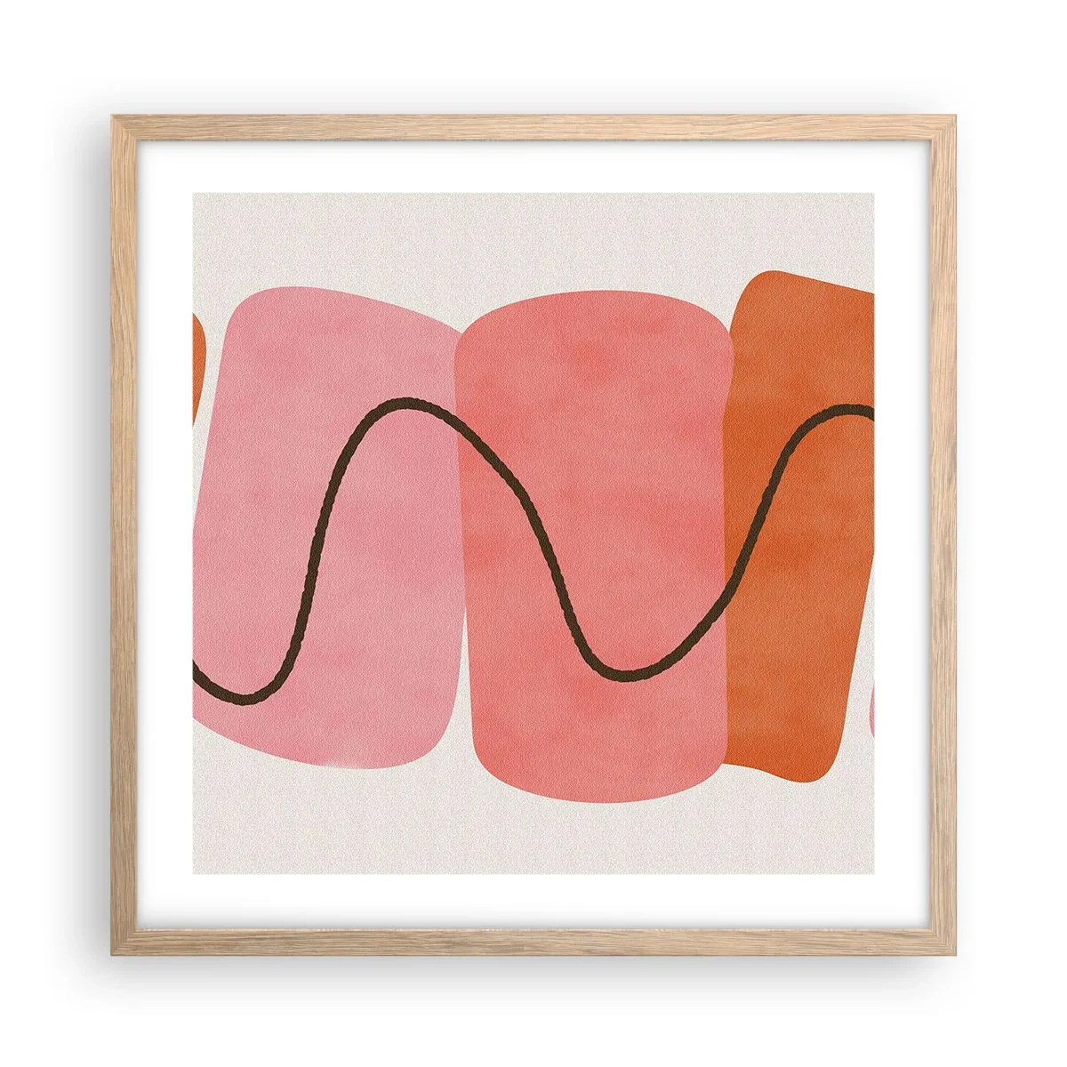 Een poster in een licht eiken lijst - zachte beweging van vormen - 50x50 cm