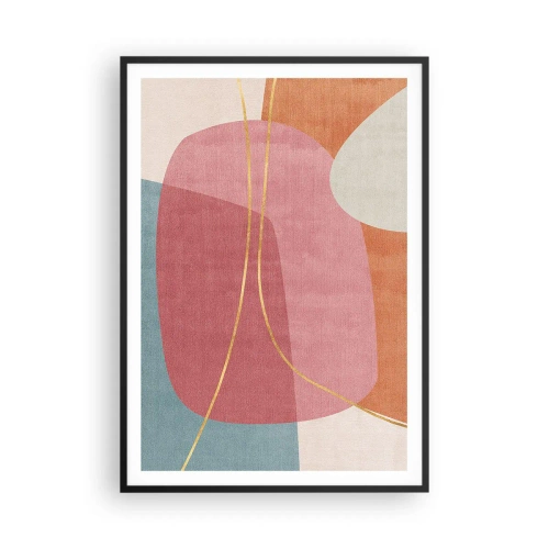 Poster in een zwarte lijst - Pastelkleurcompositie met gouddraad - 70x100 cm