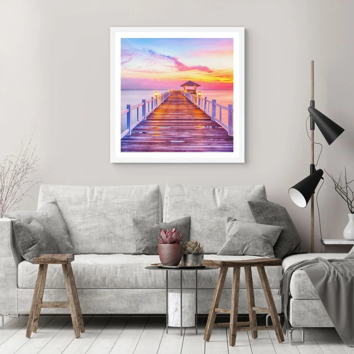 Poster in een witte lijst - De lila-gouden stilte van de avond - 40x40 cm