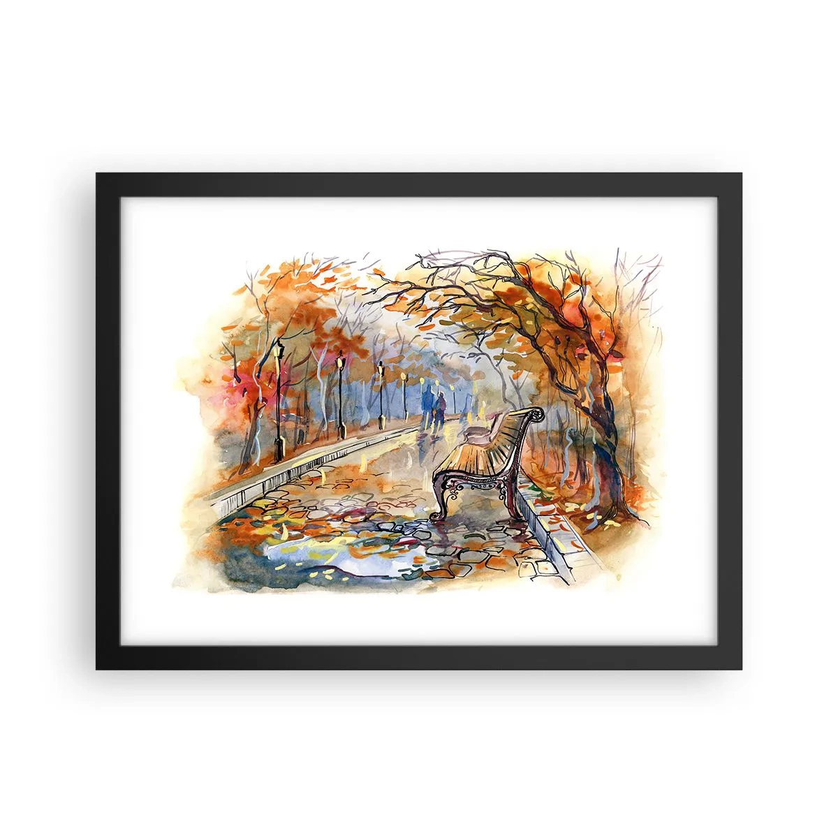 Poster in een zwarte lijst - Samen wandelen in de herfst - 40x30 cm