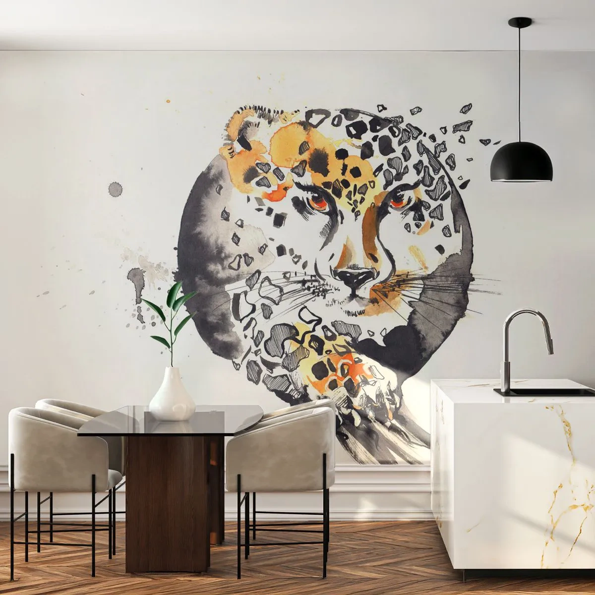 Zelfklevend Fotobehang Deluxe Sticker - Roofzuchtige schoonheid - Dieren, Panter, Natuur - 250x175 cm
