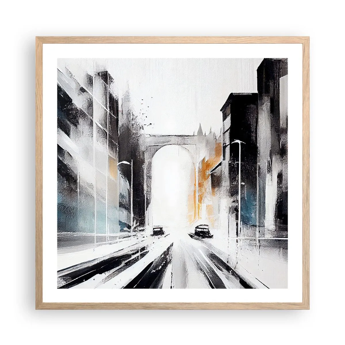 Een poster in een licht eiken lijst - Stadsstudie: architectuur en beweging - 60x60 cm