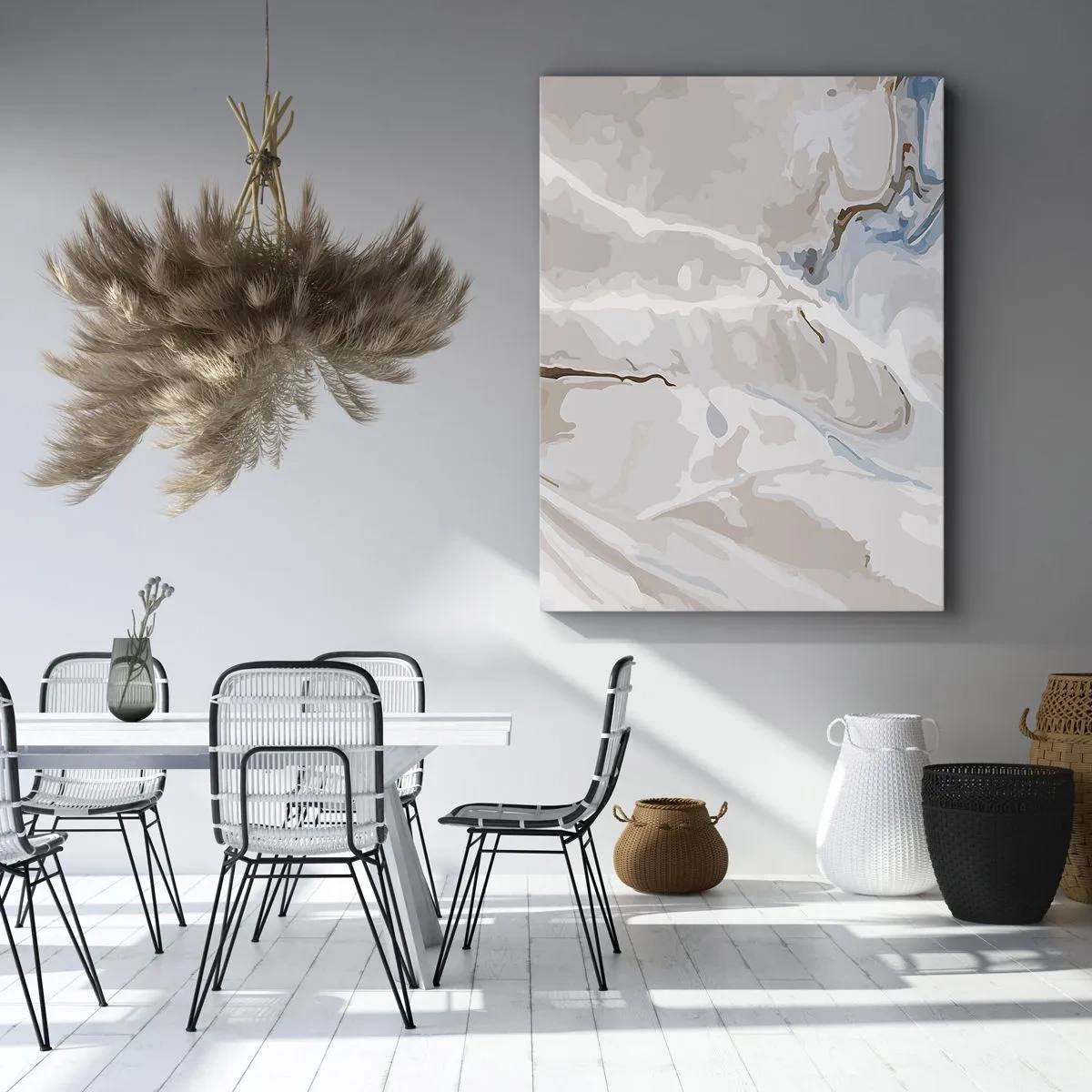 Schilderen op canvas - Blauw kronkelt onder het wit - 50x70 cm