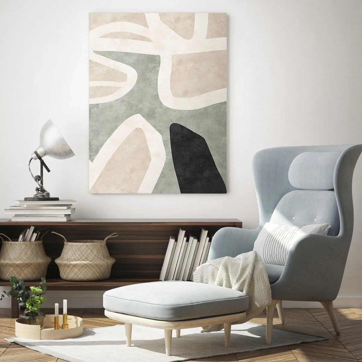 Schilderen op glas - Compositie met een zwart motief - 50x70 cm