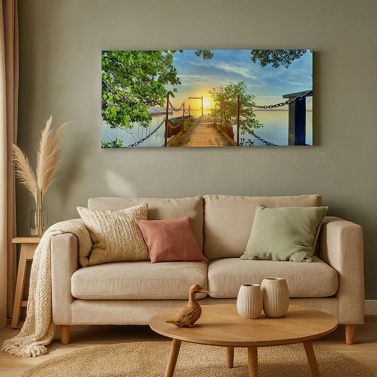 Schilderen op canvas - Zonsondergang boven het water - 100x40 cm