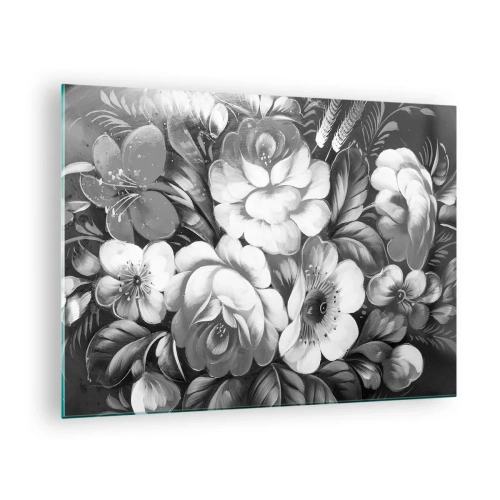 Schilderen op glas - Een elegant boeket bloemen in grijstinten - 70x50cm - Zelfs in grijs mooi - Moderne wanddecoratie voor woonkamer en slaapkamer ARTTOR