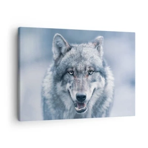 Schilderen op canvas - Een wolf met een intense blik in een winterlandschap - 70x50cm - Ga jij de uitdaging aan? - Moderne wanddecoratie voor woonkamer en slaapkamer ARTTOR