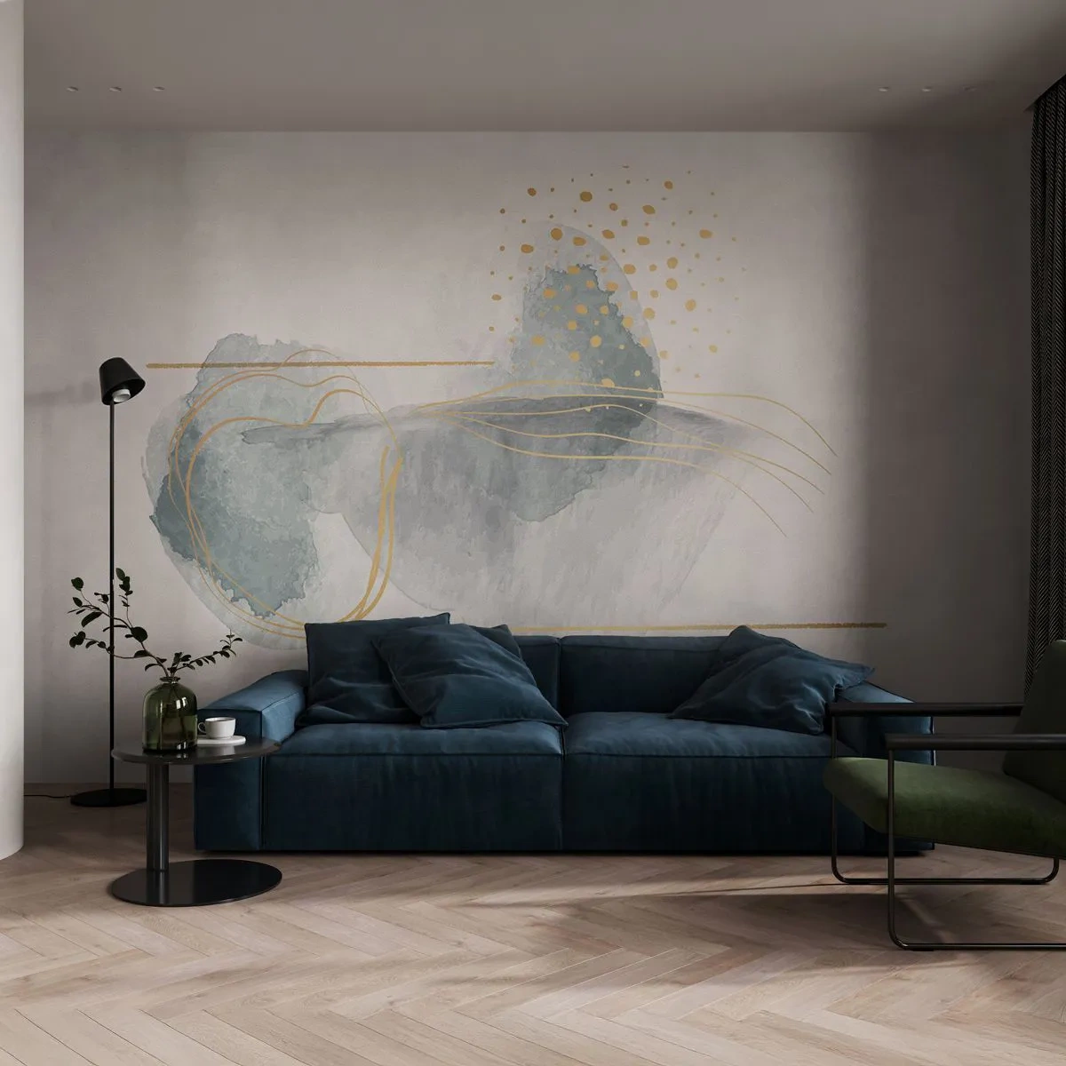 Fotobehang op maat Zelfklevend Deluxe Sticker - Over de relatie tussen grijs en goud - Abstractie, Deel, Interessante vormen