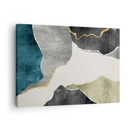 Schilderen op canvas - Geometrische vormen in tinten grijs, groen en goud - 70x50cm - Mozaïekcompositie met gouddraad - Moderne wanddecoratie voor woonkamer en slaapkamer ARTTOR