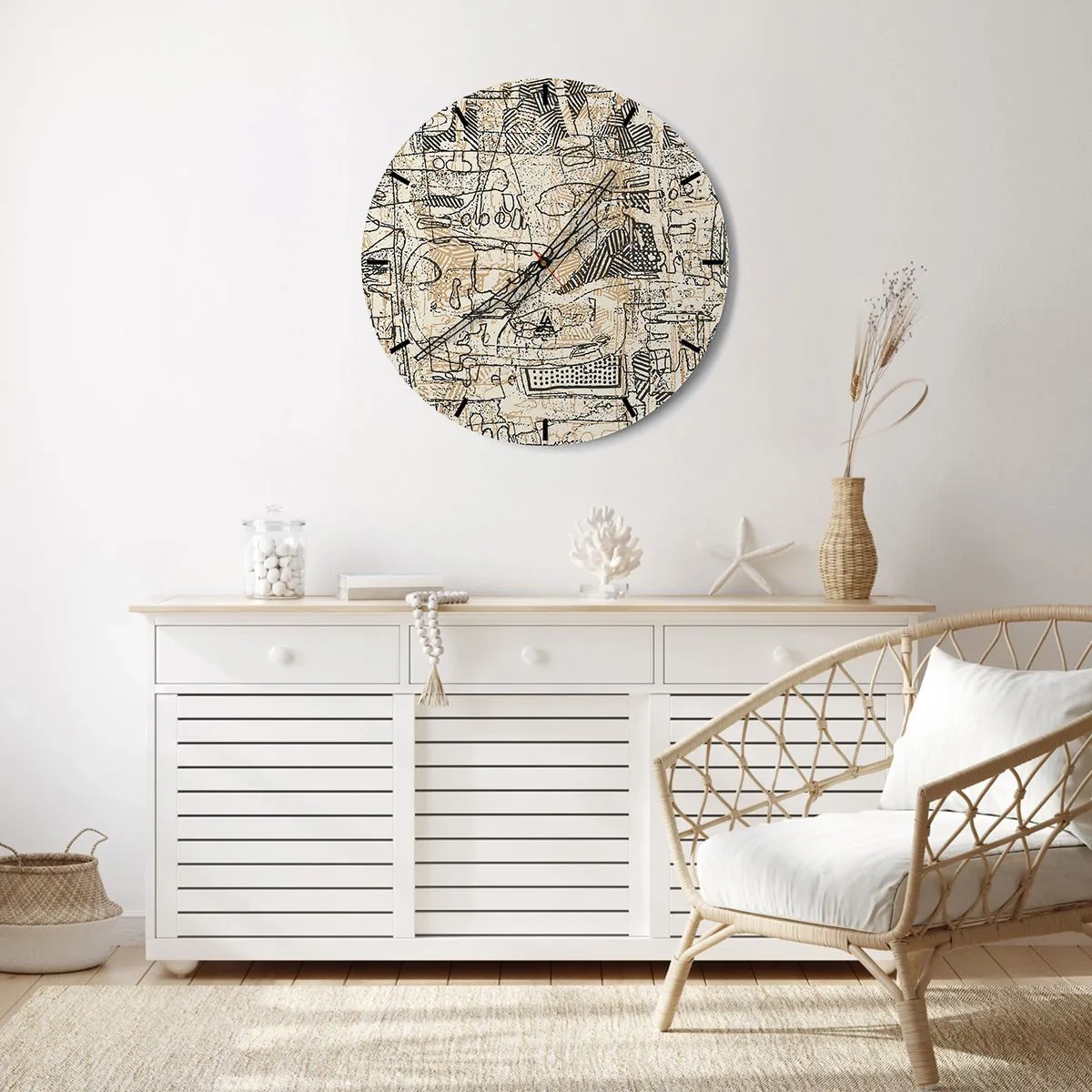 Wandklok - Klok - Portret van een vrouw gemaakt met lijntekeningen op een lichte achtergrond - 30x30cm - Het wacht om te worden gedecodeerd - Moderne wanddecoratie voor woonkamer, keuken en slaapkamer ARTTOR
