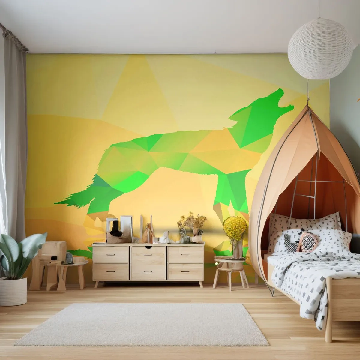 Zelfklevend Fotobehang Deluxe Sticker - Een eenzame wolf - Dieren, Wolf, Geometrische figuur - 250x175 cm