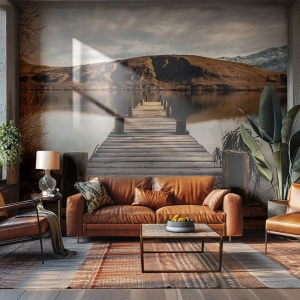 Fotobehang Premium Sand - Landschap in stilte - Landschap, Brug, Meer - 100x70 cm