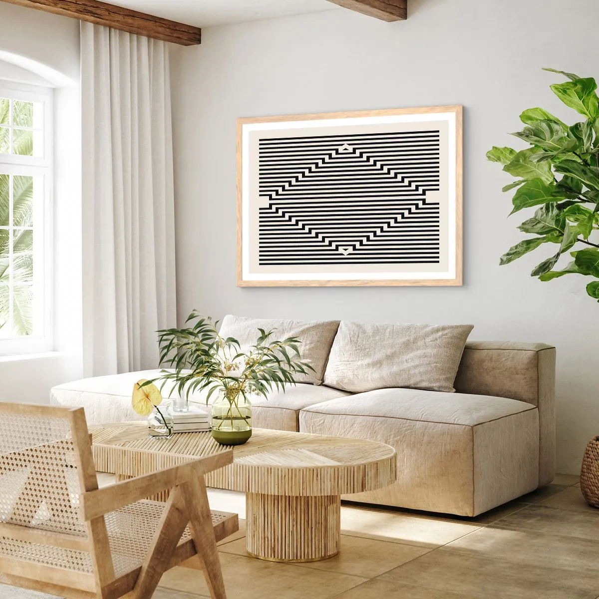 Een poster in een licht eiken lijst - Geometrische illusie - 100x70 cm