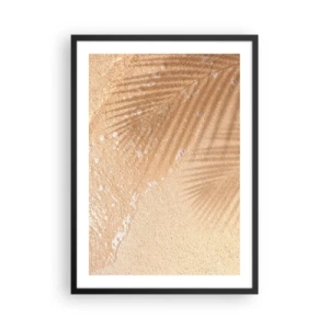Poster in een zwarte lijst - De schaduw van palmbladeren op het gouden zand van het strand - 50x70cm - De schaduw van een hete zomer - Moderne wanddecoratie voor woonkamer en slaapkamer ARTTOR