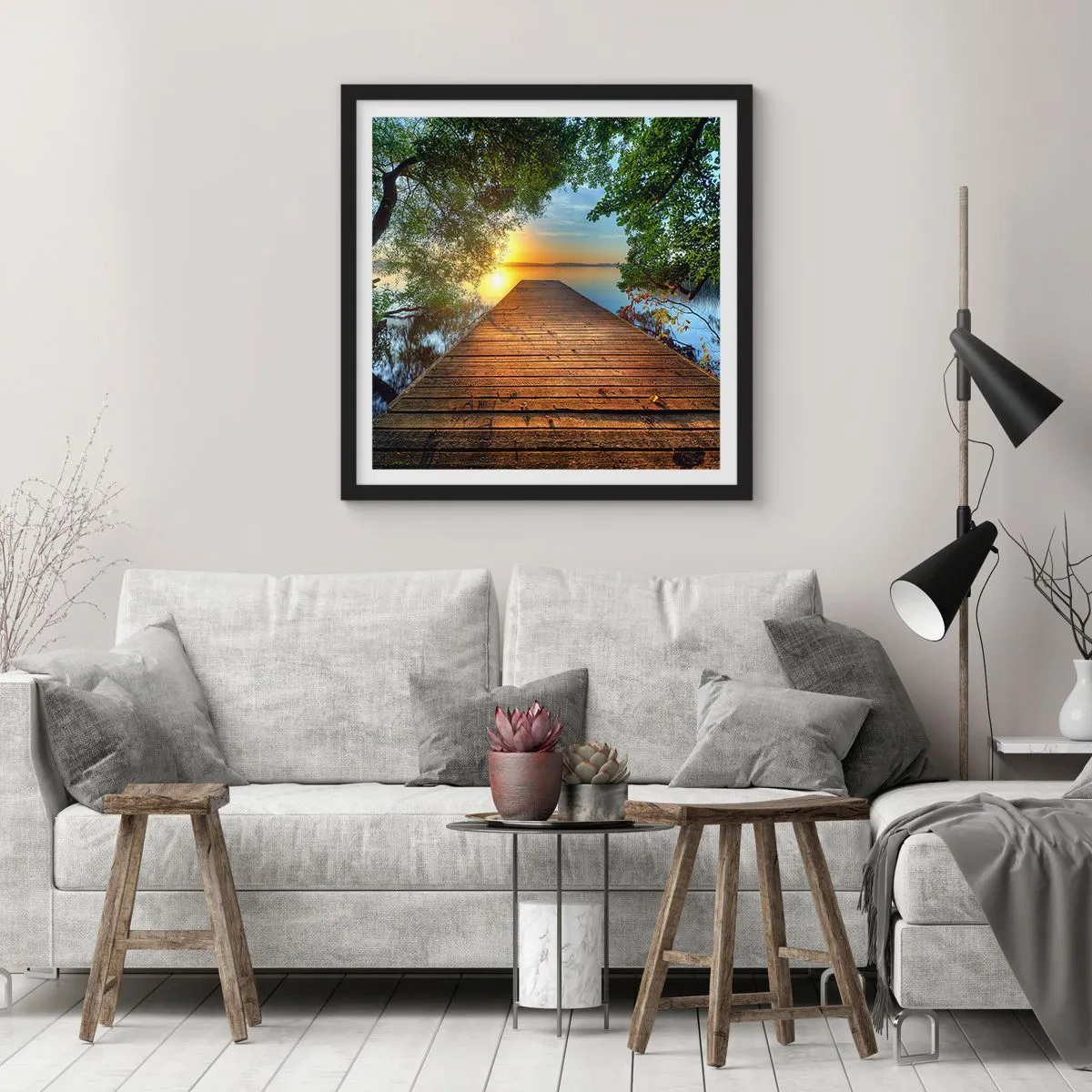 Poster in een zwarte lijst - Neem de tijd, ga zitten - 60x60 cm