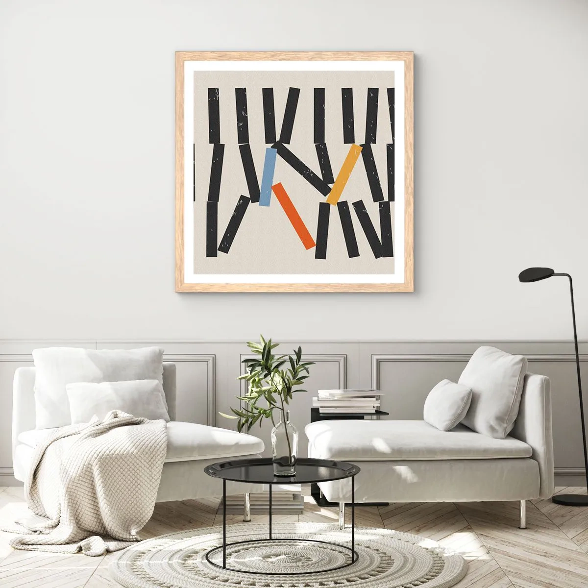 Een poster in een licht eiken lijst - Domino – compositie - 30x30 cm
