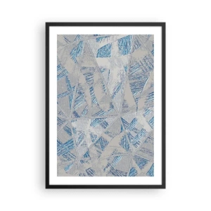 Poster in een zwarte lijst - Geometrische abstractie in tinten blauw en grijs - 50x70cm - In een blauwgrijs labyrint - Moderne wanddecoratie voor woonkamer en slaapkamer ARTTOR