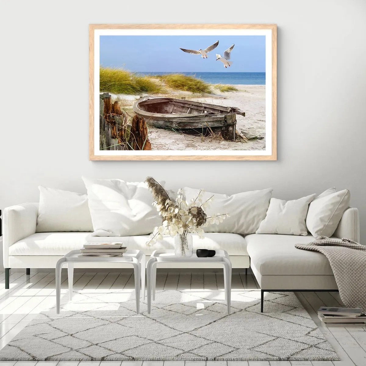 Een poster in een licht eiken lijst - Badend in de wind - 91x61 cm