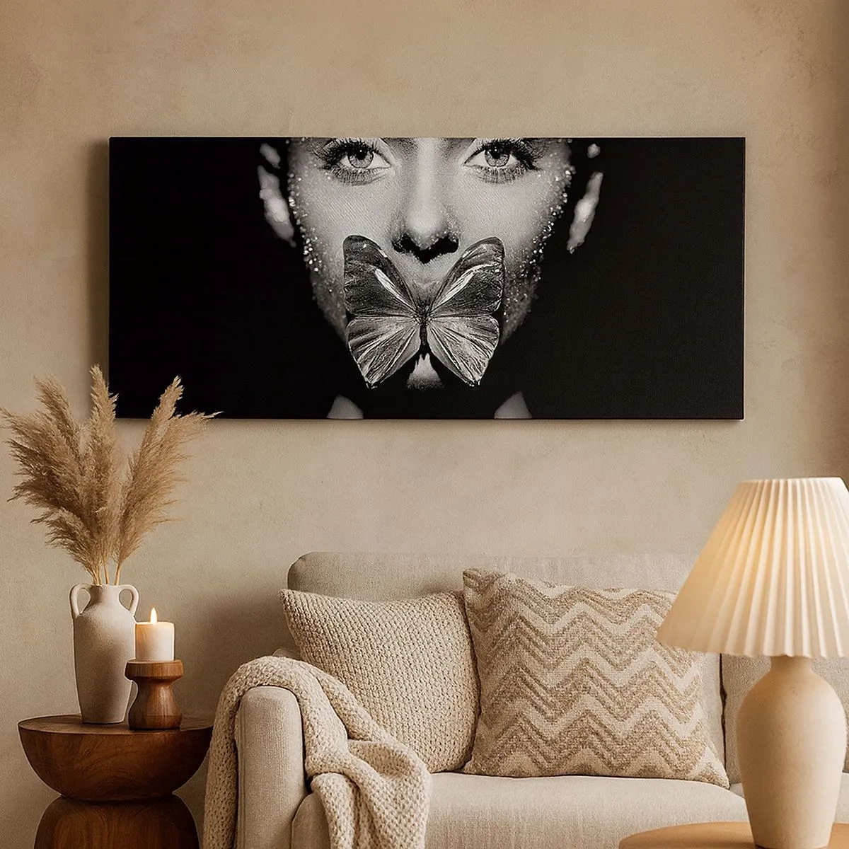 Schilderen op canvas - Vlinder kus - 100x40 cm