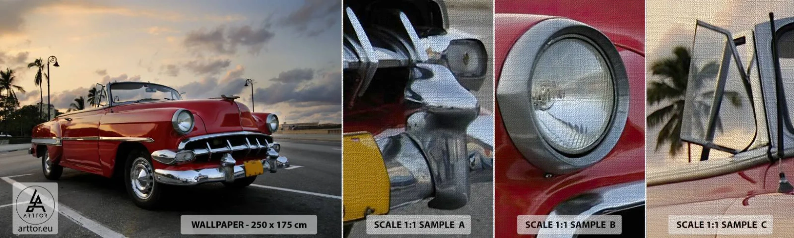 Fotobehang Monster Premium Canvas - De rode hitte van de tropen - Auto, Automobiel, Vintage - 100x30 cm