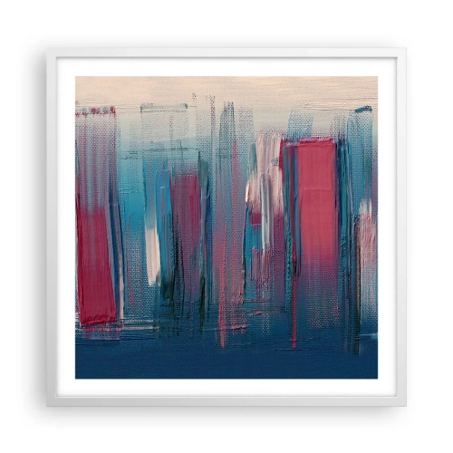Poster in een witte lijst - Verticale compositie in blauw en rood - 60x60 cm