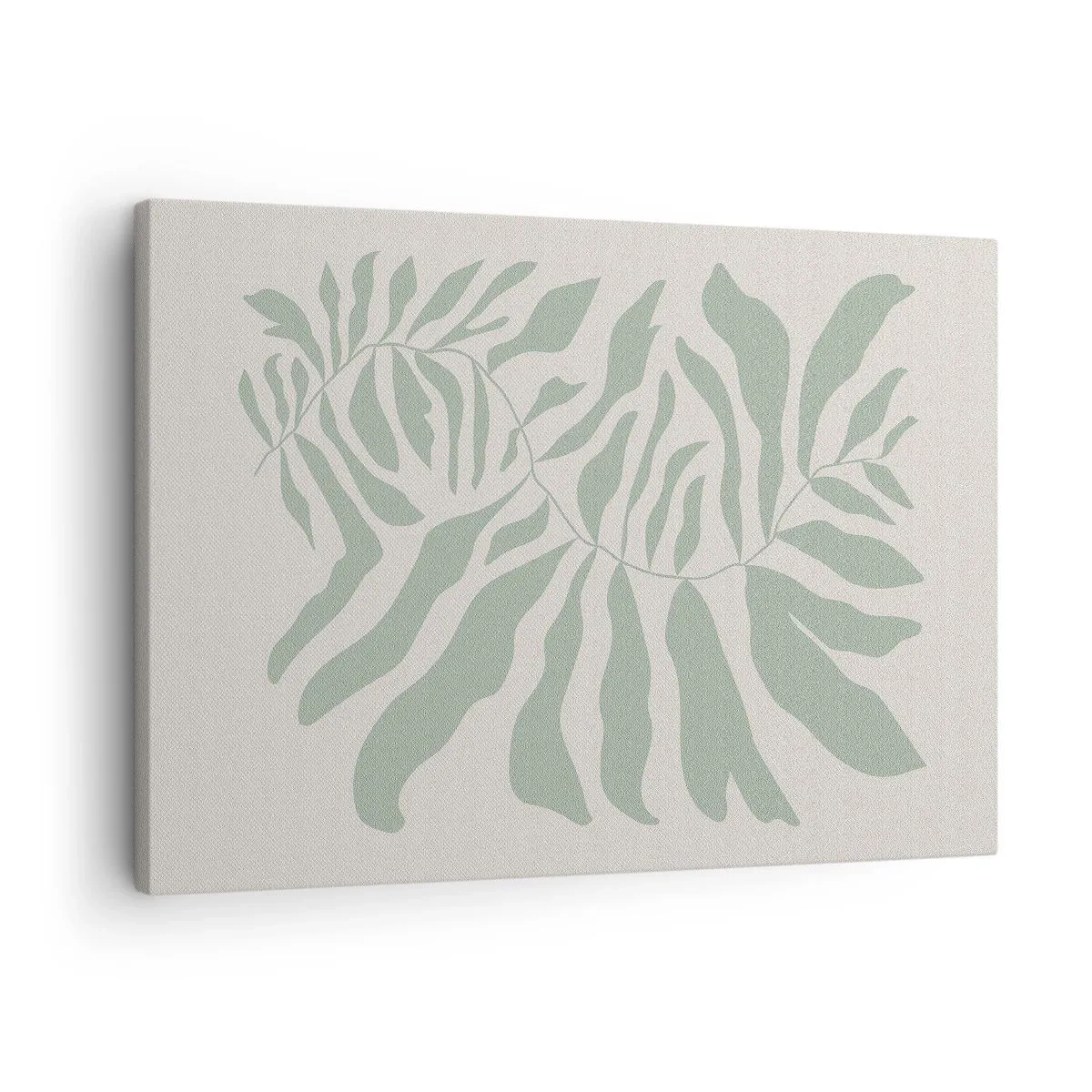 Schilderen op canvas - Een delicaat takjespatroon met bladeren in een smaragdgroene tint - 70x50cm - Smaragdgroene tak - Moderne wanddecoratie voor woonkamer en slaapkamer ARTTOR