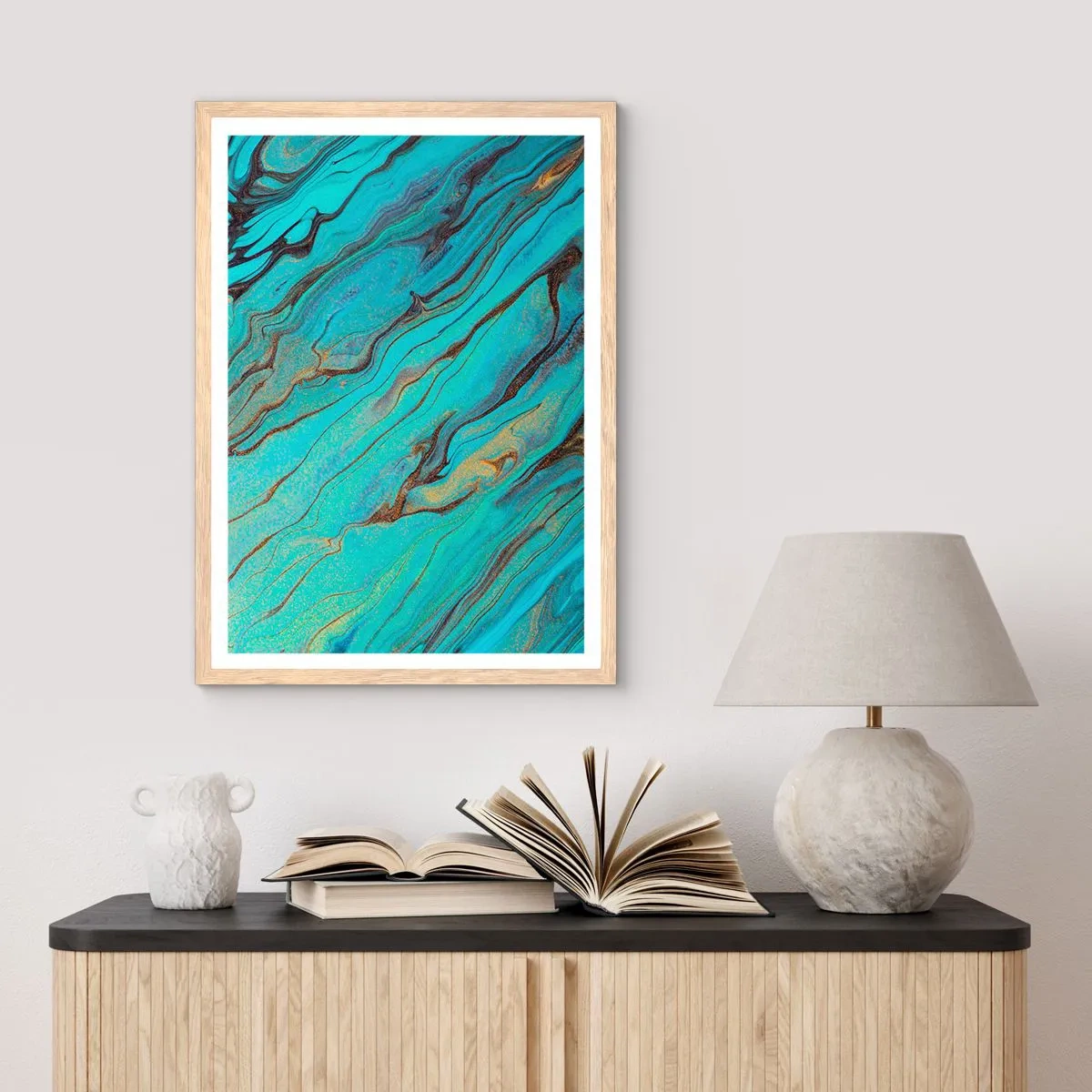 Een poster in een licht eiken lijst - Turquoise vloed - 61x91 cm