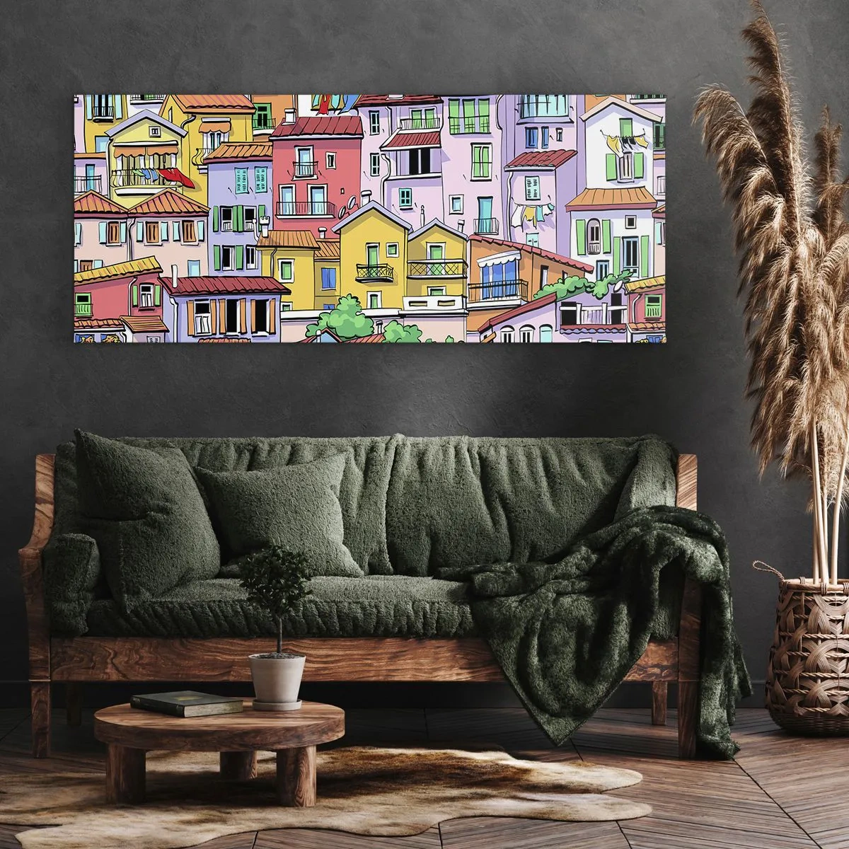 Schilderen op canvas - Vrolijke stad - 120x50 cm