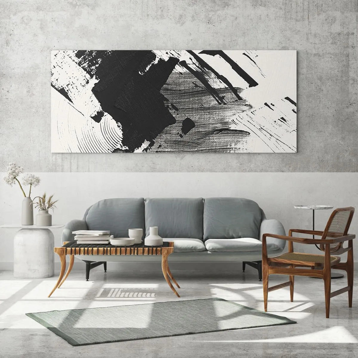 Schilderen op glas - Abstractie – expressie van zwart - 100x40 cm