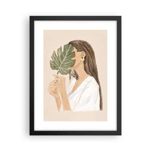 Poster in een zwarte lijst - Mysterieus portret met een waaier - 30x40 cm