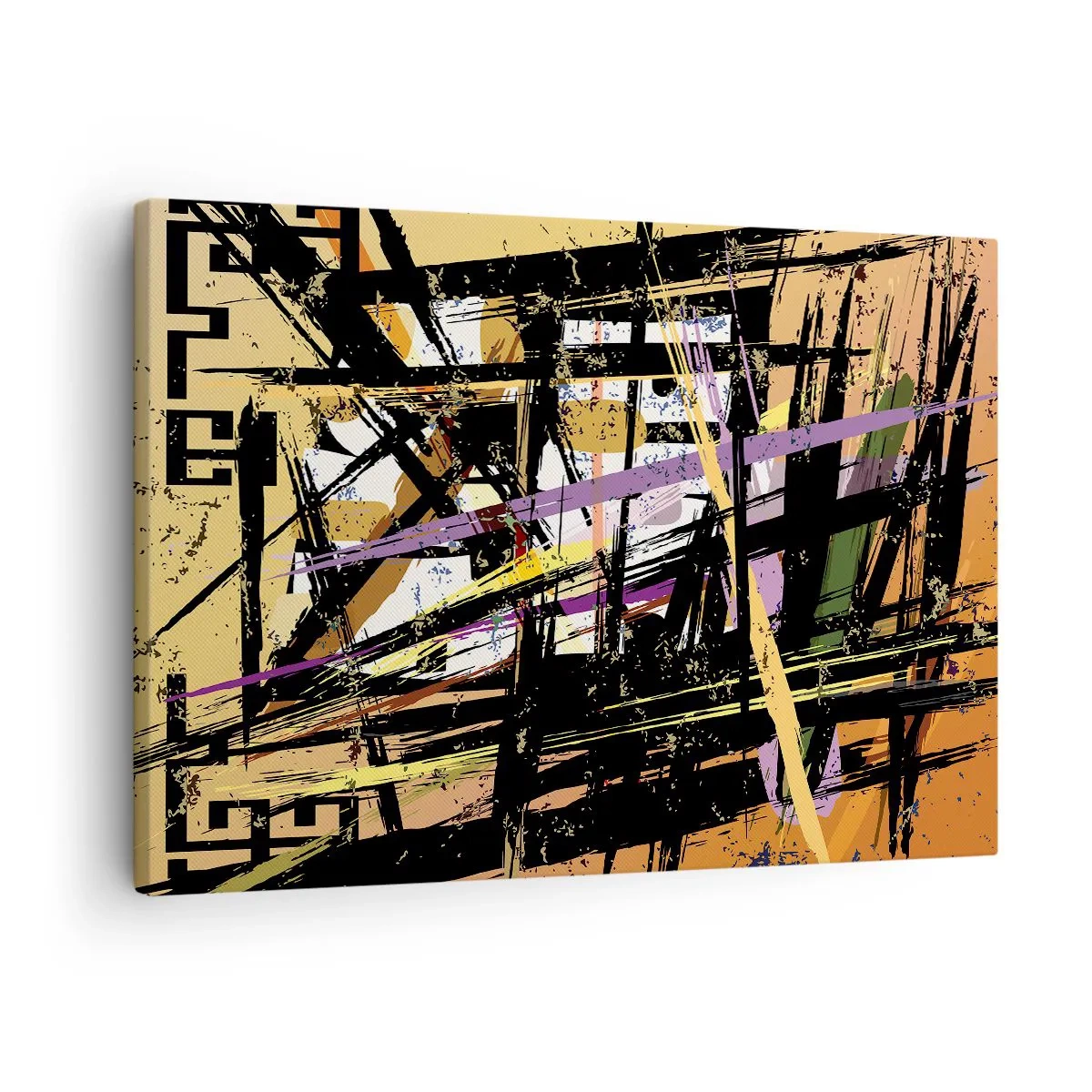 Schilderen op canvas - Abstracte lijnen en vormen op een beige achtergrond - 70x50cm - Een scherp snijden - Moderne wanddecoratie voor woonkamer en slaapkamer ARTTOR