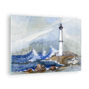 Schilderen op glas - Een vuurtoren aan een stormachtige zee in aquarelstijl - 70x50cm - Tegen de duisternis en de storm - Moderne wanddecoratie voor woonkamer en slaapkamer ARTTOR