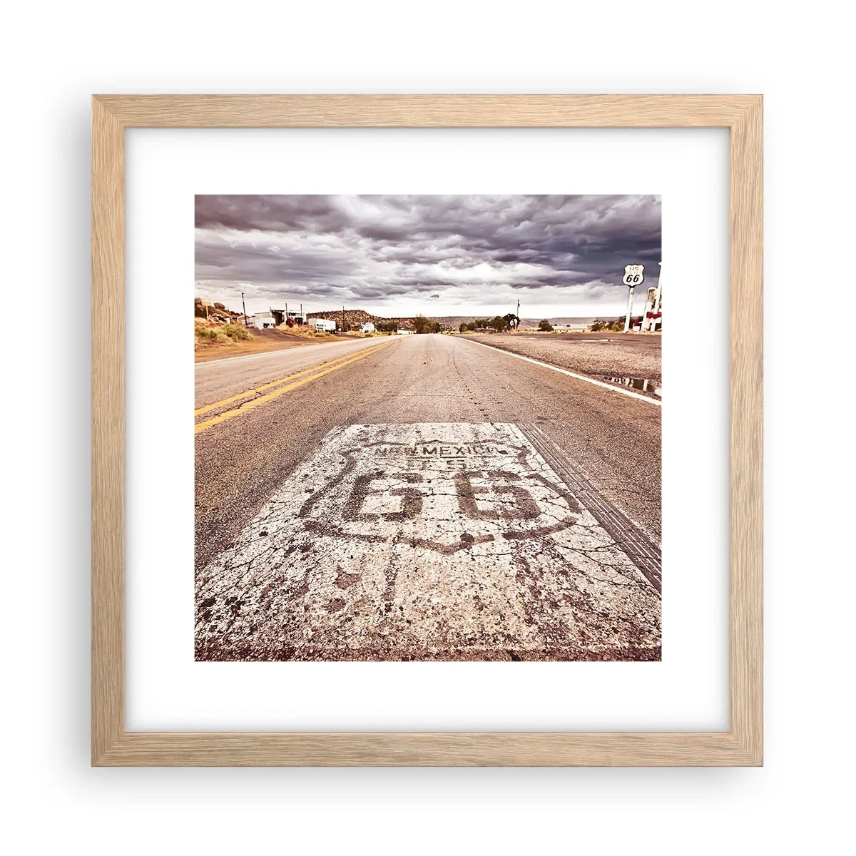 Een poster in een licht eiken lijst - Mother Road - een Amerikaanse legende - 30x30 cm