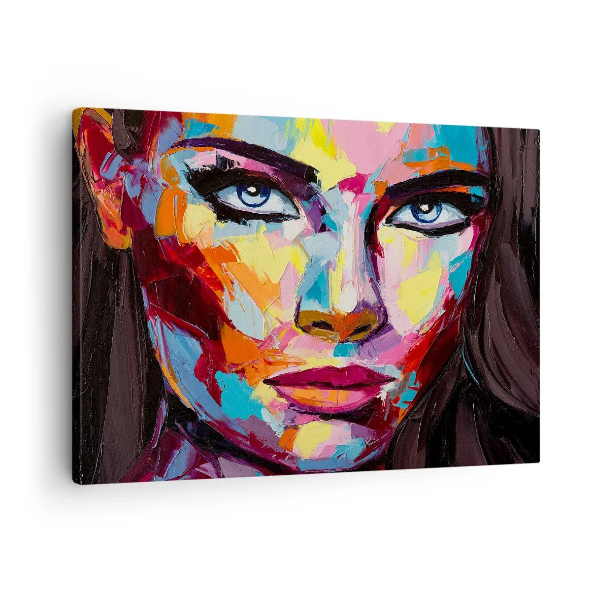Schilderen op canvas - Een kleurrijk abstract portret van een vrouw in intense kleuren. - 70x50cm - De ziel is ook kleurrijk - Moderne wanddecoratie voor woonkamer en slaapkamer ARTTOR