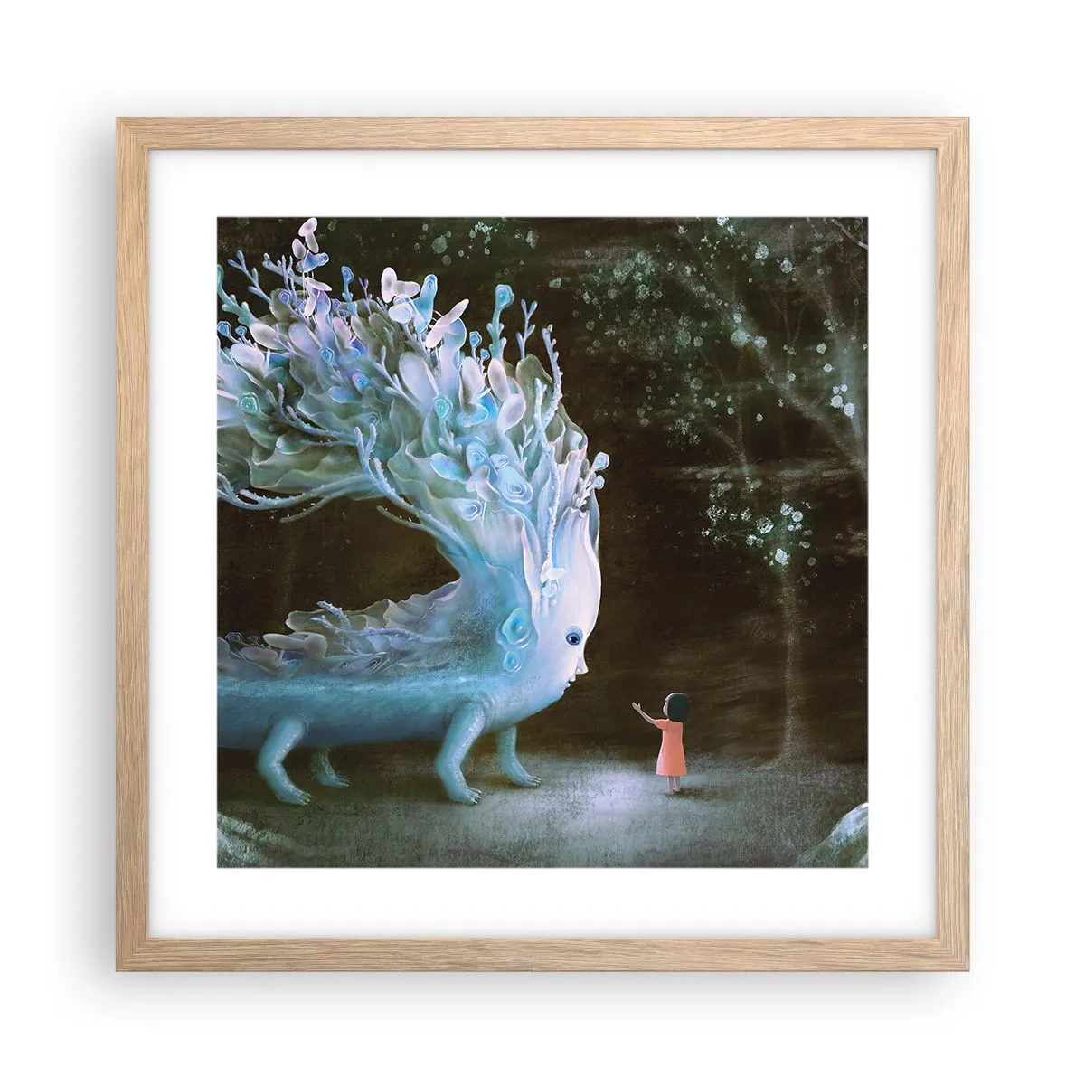 Een poster in een licht eiken lijst - Fantastische ontmoeting - 40x40 cm