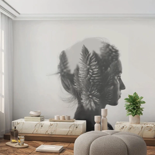 Fotobehang Premium Sand - Vrouwe van het dennenbos - Abstractie, Vrouw, Deel - 200x140 cm