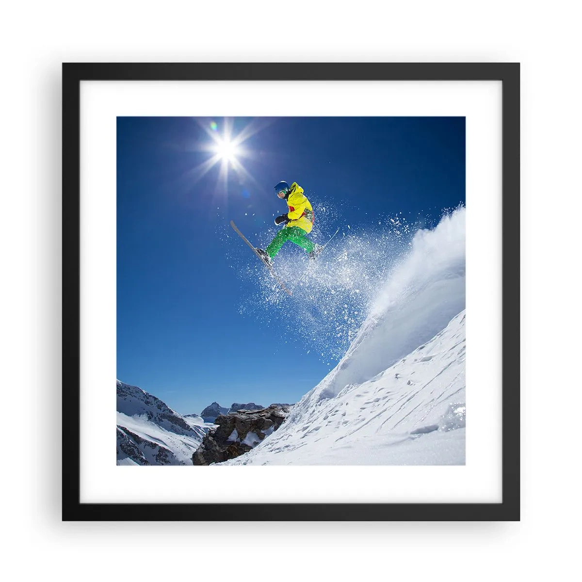 Poster in een zwarte lijst - Dansend met de bergen - 40x40 cm
