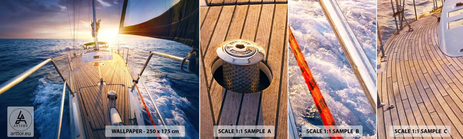 Fotobehang Staaltje Standard Eco - Lopend op de golven - Zeiljacht, Zee, het zeilen - 100x30 cm