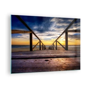 Schilderen op glas - Pier die naar het strand leidt bij zonsondergang - 70x50cm - Rechtstreeks naar het rustige strand bij zonsondergang - Moderne wanddecoratie voor woonkamer en slaapkamer ARTTOR