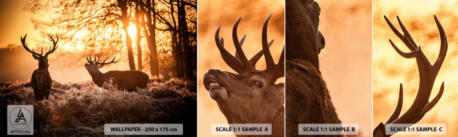 Fotobehang Monster Zelfklevend Deluxe Sticker - De droom van een jager - Landschap, Hert, Jacht - 100x30 cm