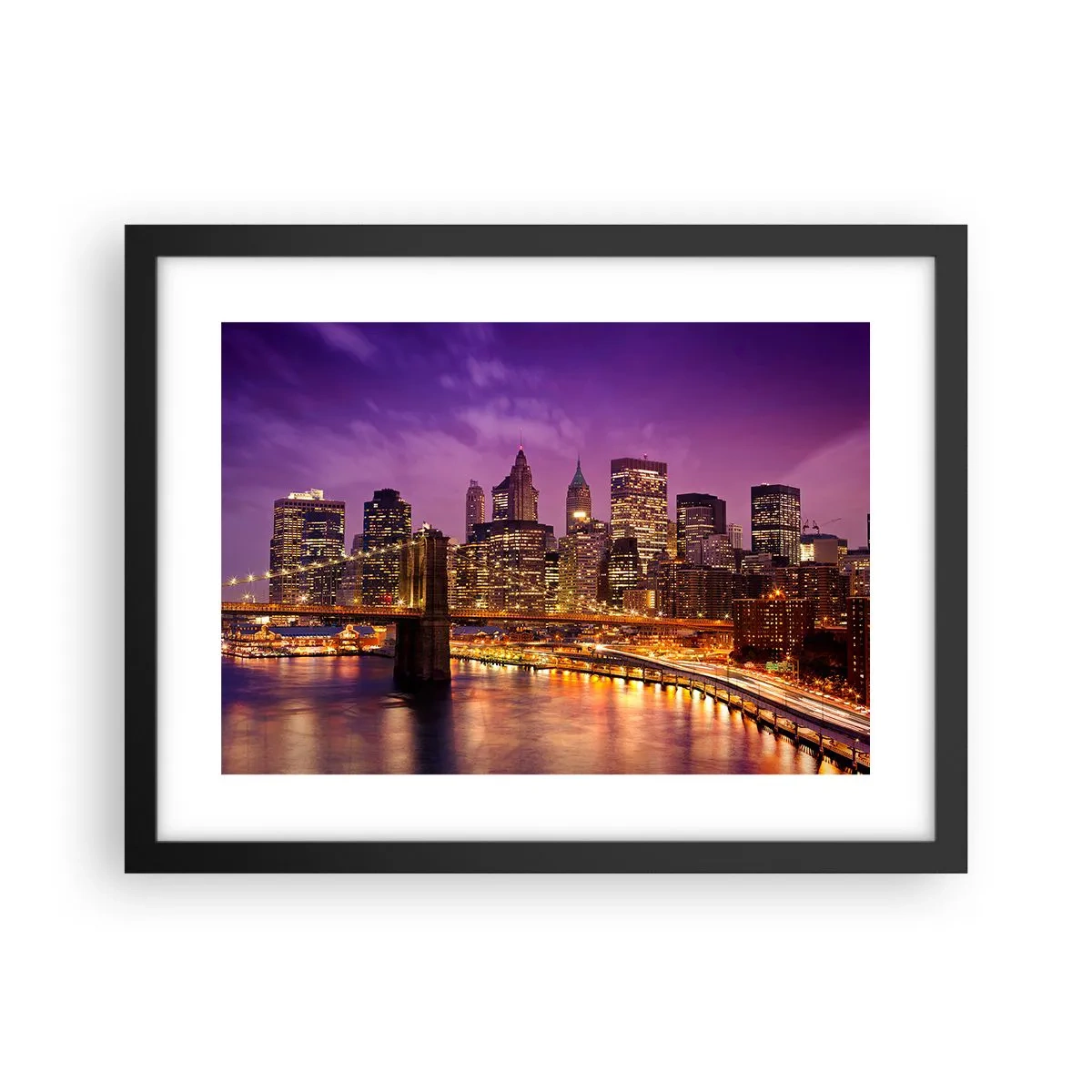 Poster in een zwarte lijst - Violet-goud Manhattan - 40x30 cm
