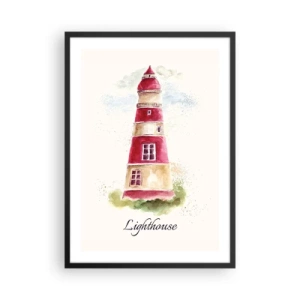Poster in een zwarte lijst - Aquarelillustratie van een vuurtoren op een lichte achtergrond - 50x70cm - Er is altijd goed weer in de buurt - Moderne wanddecoratie voor woonkamer en slaapkamer ARTTOR