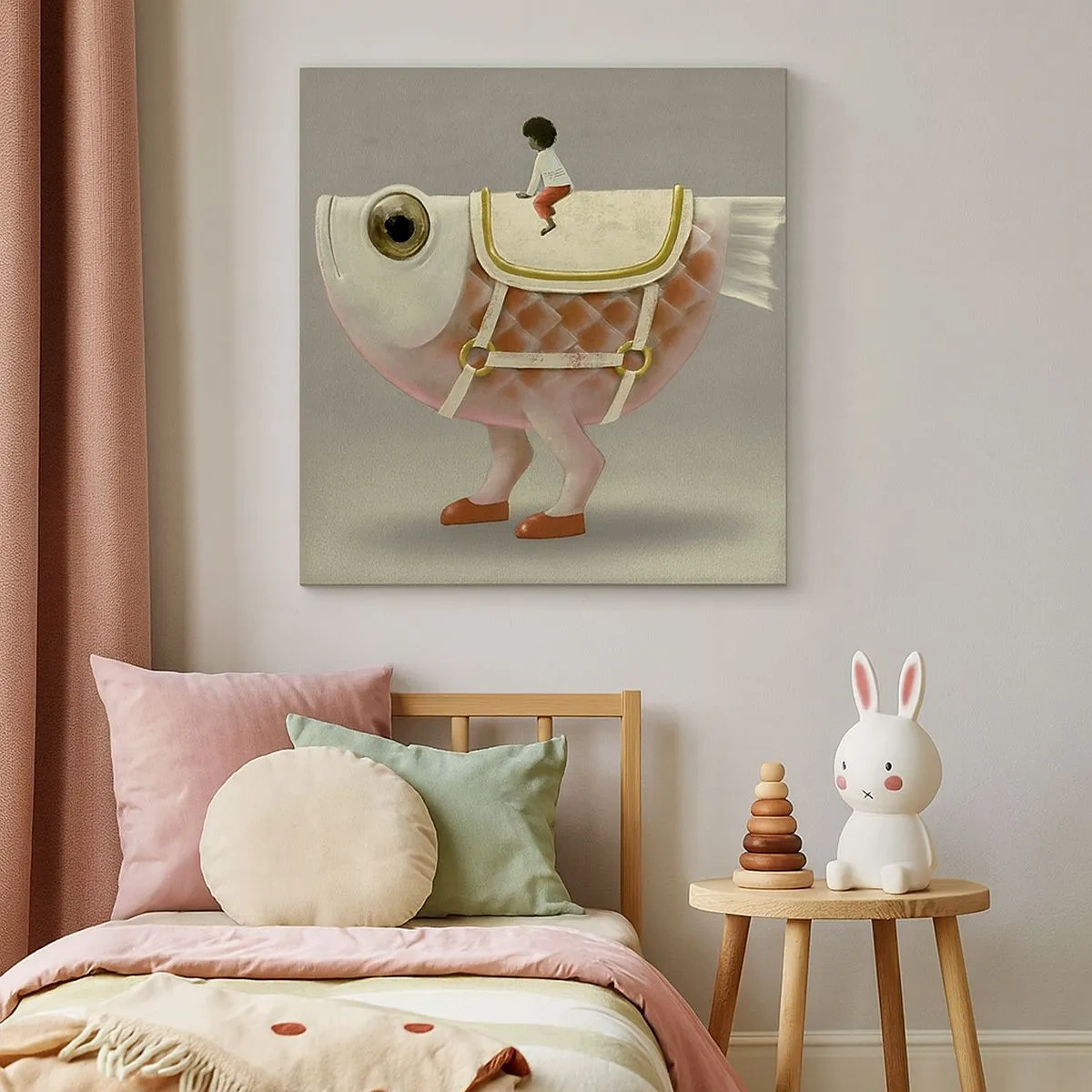 Schilderen op canvas - Ruiter op een surrealistische vis - 30x30 cm